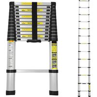 Echelle télescopique Alu Escabeau escamotable Echelle coulissante Alu jusqu'à 150 kg Escabeau stable argent 3,8m sans crochet