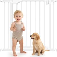 Barrera de Seguridad para Niños y Perros Ancho 76-89 cm Bloqueo Doble y Cierre Automático Apertura Dos Sentidos Blanco
