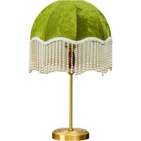Lampe de chevet vintage en velours vert émeraude – Pampilles en perles – Éclairage tricolore – Interrupteur tactile – 100V-240V – Denuotop