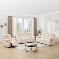 BOSTON 1+2 w CONSOLE+3 SEATER MANUAL FABRIC RECLINER w DRINKS CONSOLE SOFA SET BEIGE