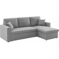 Canapé d'angle convertible en tissu - IDA - 3 places. fauteuil d'angle réversible coffre rangement lit modulable Polyester Gris clair
