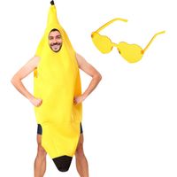 Costume de banane amusant pour adulte - Unisexe - Avec lunettes jaunes - Pour carnaval, Halloween et cosplay - Costume amusant pour homme et femme - 150 à 175 cm