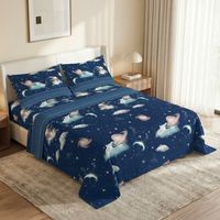 Ensemble de draps Blue Planets Design 100 % coton, ensemble de lit spatial avec dessous et coins H25, fabriqué en Italie Deux carrés