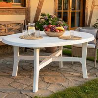 Dmora – Table de jardin ovale 6 places – Polypropylène résistant – Longueur 165 cm – Dimensions 165x110x72 cm – Coloris blanc