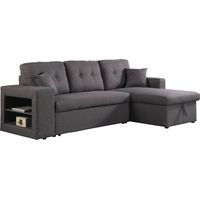 Habitat Et Jardin – Canapé d'angle convertible Axel – 3 places – Lin gris – Dimensions 233 x 146 x 86 cm – Couchage 192 x 136 cm avec espace de stockage