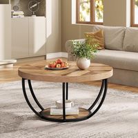 Tribesigns 80 cm Round Coffee Table, Industrial 2-Tier Circle Sofa Table with Storage Shelves, Modern Wooden Accent Tea Center Table Sofa Side Table for Living Room, Home Office, Wooden Grain