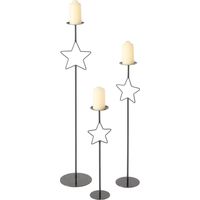 Bougeoirs en métal avec étoile GUILA, 3 pièces, hauteur 54,5 - 99,5 cm