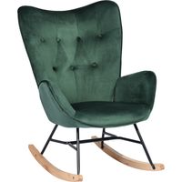 URBAN MEUBLE Sedia a dondolo scandinava in velluto verde con gambe in legno chiaro
