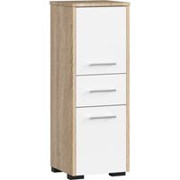 Colonne salle de bains 30 cm – 2 portes – 1 tiroir – Façade blanche – 3 étagères – Chêne sonoma – Dimensions 30x30x85 cm – Abamihome