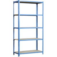 SimonRack Étagère Rangement, 1800x900x300 mm, 5 Niveaux en Boix, 150 kg Capacité de Charge et Point de Flexion, Étagère Garage, Bleu/Bois - Maderclick