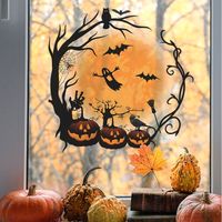 Sticker Mural Fenêtre - Décor Halloween Citrouille et Branche - Autocollant Verre Lisse - Pour Miroir Porte Vitrophanie - 1 Pièce