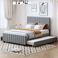 Letto imbottito in velluto grigio 140x190 cm con letto estraibile e 2 cassetti, rete a doghe inclusa
