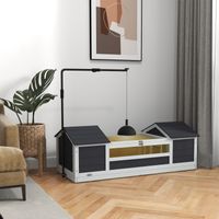 Enclos extérieur pour tortue terrestre en bois massif gris 120x56,5x43 cm avec 2 abris et support lampe réglable
