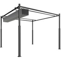 Pergola 3x3m Toit Rétractable Protection UV30+ Accès Magnétique Colonnes Métalliques Crochets Gris