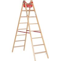 Euroline Holz Sprossenstehleiter mit Comfort-Breitsprossen, Eimerhaken und Werkzeugablagetasche 2x8 Sprossen
