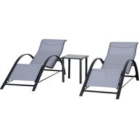 Lot de 2 Lettini Prendisole et Tavolino Piano Vetro, 59x169x66 cm, Gris Clair