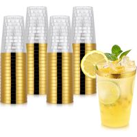 60 Verres, Bordure Dorée, Plastique PS, 360 ml, Réutilisables, Cocktails, Fête