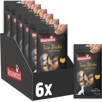 Rosewood Trio Sticks Huhn Medium – Feste Kaustangen mit Huhn, Kausnack aus Rinderhaut für Hunde, unterstützt die Zahnpflege, ohne Getreide und Gluten, ohne künstliche Zusatzstoffe, 6er Pack (6x90 g)