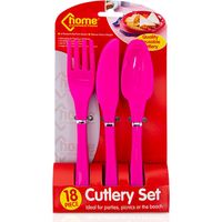 PMS 18Pc Knife, Fork & Spoon Plastic Cutlery for Parties, Picnic or Beach, Pink