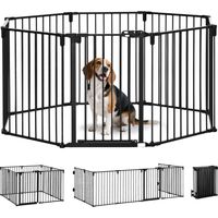 Pawhut – Barrière de sécurité pour animaux – Acier noir – Dimensions 482,5x76 cm – 8 panneaux modulables – Porte automatique