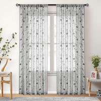 Set di due tende in tulle con motivo floreale ricamato, tende in tulle con passante per asta, tende oscuranti semitrasparenti, 132 x 160 cm, grigio