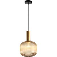 Lámpara de araña moderna, lámpara colgante dorada con pantalla de vidrio ámbar, luz colgante LED