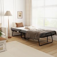 Lit pliant 1 place 200x80 cm avec matelas, lit d'appoint portable pliable sur roues, structure acier, blanc