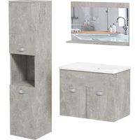 Mobiletto Bagno 4 Pezzi Lavabo 60cm Colonna Specchiera Legno Grigio