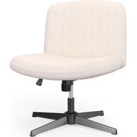 Ergonomic Cross Legged Office Chair Armless Wide Desk Chair with Mid Back Support Beige