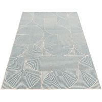 Modern Muse MU02 Swirl Geometric Rug for Retro Living Room, Bedroom, Kitchen, Lounge Soft Blue Rug in Small 80x150 cm (2'6"x5')