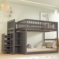 Letto a castello basso in legno grigio 140x200 cm con scala contenitore e 4 cassetti