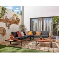 Bestmobilier – Salon de jardin en bois d'acacia et métal – 5 places – coussins déhoussables gris – table basse carrée – style contemporain