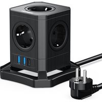 Multiprise Cube USB, Prise Multiple 5 Prises avec USB-A et USB-C (20 W PD3.0) 4000W Cube Rallonge Multiprise avec Interrupteur pour Bureau, Maison, Voyage, câble 2 m Noir