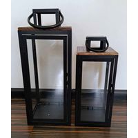 BONTURI CASA HOME DECORATION Lanterna Set 2 Pz Metallo Legno 16 x 16 x 45 Cm 20 x 20 x 50 Cm Black