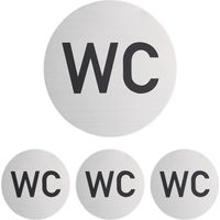 Relaxdays Pancarte WC, lot pratique de 4, diamètre : 10 cm, pour la salle de bain et les toilettes, aluminium, argentée