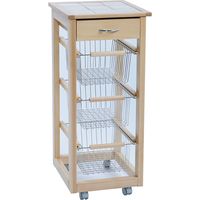 Carrello cucina SLIM in legno di faggio 3 cesti e 1 cassetto Naturale