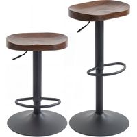 Lot de 2 tabourets de bar pivotants à hauteur réglable, assise en bois d’orme, couleur marron foncé