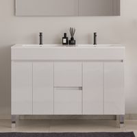 Meuble sous vasque seul, 2 tiroirs et 4 portes, 120cm, pour simple vasque - blanc brillant - HARO