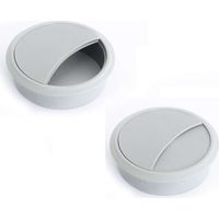 Cyclingcolors – Lot de 2 passe-câbles en plastique 68mm – Encastrable pour bureau – Cordon prise ordinateur et écran – Accessoire ameublement gris clair
