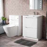 Merton 600 Freestanding White Vanity Cabinet, WC & Rimless Modern BTW Toilet Set