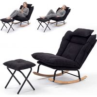 Fabulcozy — Mecedora de pana con reposapiés, silla de lactancia con reposacabezas, respaldo ajustable en 3 posiciones, cojín extraíble con cierre de velcro, base de madera maciza — Sala de estar/Balcó