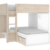 Letto a castello ad angolo reversibile - Vani portaoggetti integrati 2 x 90 x 190 cm Rovere e Bianco - RICARDO