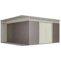 Caseta de jardín metálica 13,22m2 - 10 años garantía frente a la corrosión- 333x397x91cm. Cobertizo jardin con leñero exterior