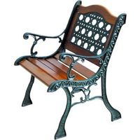 Silla de una plaza banco decorativo jardín al aire libre con marco de hierro fundido y listones de madera natural Rattan Arco