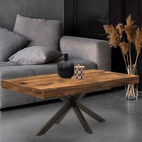 Mesa de centro rectangular ALIX 110 cm pata de araña de madera oscura con efecto envejecido y negro