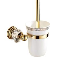 Toilettenbürstenhalter aus Metall mit poliertem Glas und Toilettengarnitur, Golddesign, Toilettenzubehör, Wandmontage und Goldfinish, europäisches Badezimmer