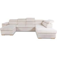 Canapé d'angle convertible panoramique 5 à 6 places DAYTONA - Velours côtelé beige - Avec coffre - L 326 x H 94 x P 216 cm