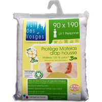 Nuit des Vosges 201911 Coprimaterasso in mollettone, cotone Bio bianco, 100% cotone, bianco, 90x190x cm