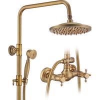 Colonna Doccia Retrò con Doppia Manopola in Ottone, Sistema Doccia in Stile Antico con Altezza Regolabile, Set Doccia con Finitura Bronzo