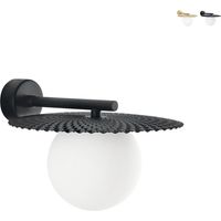 Aplique vintage de metal con difusor redondo de vidrio blanco Chaplin AP - Negro